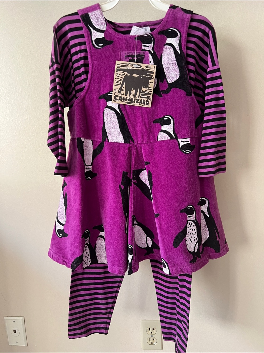 Vintage Kids Purple Penguin Pajama 3 piece Set